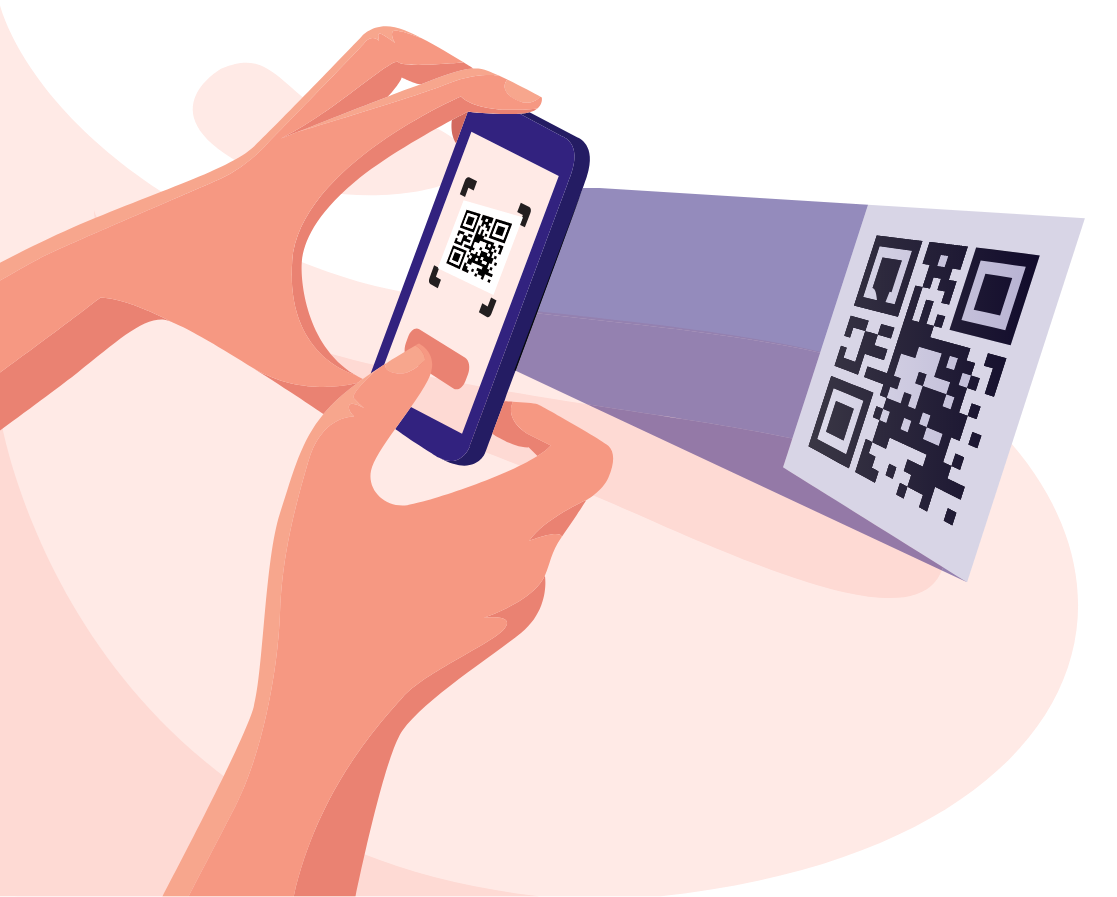 Hand holding phone scanning QR code